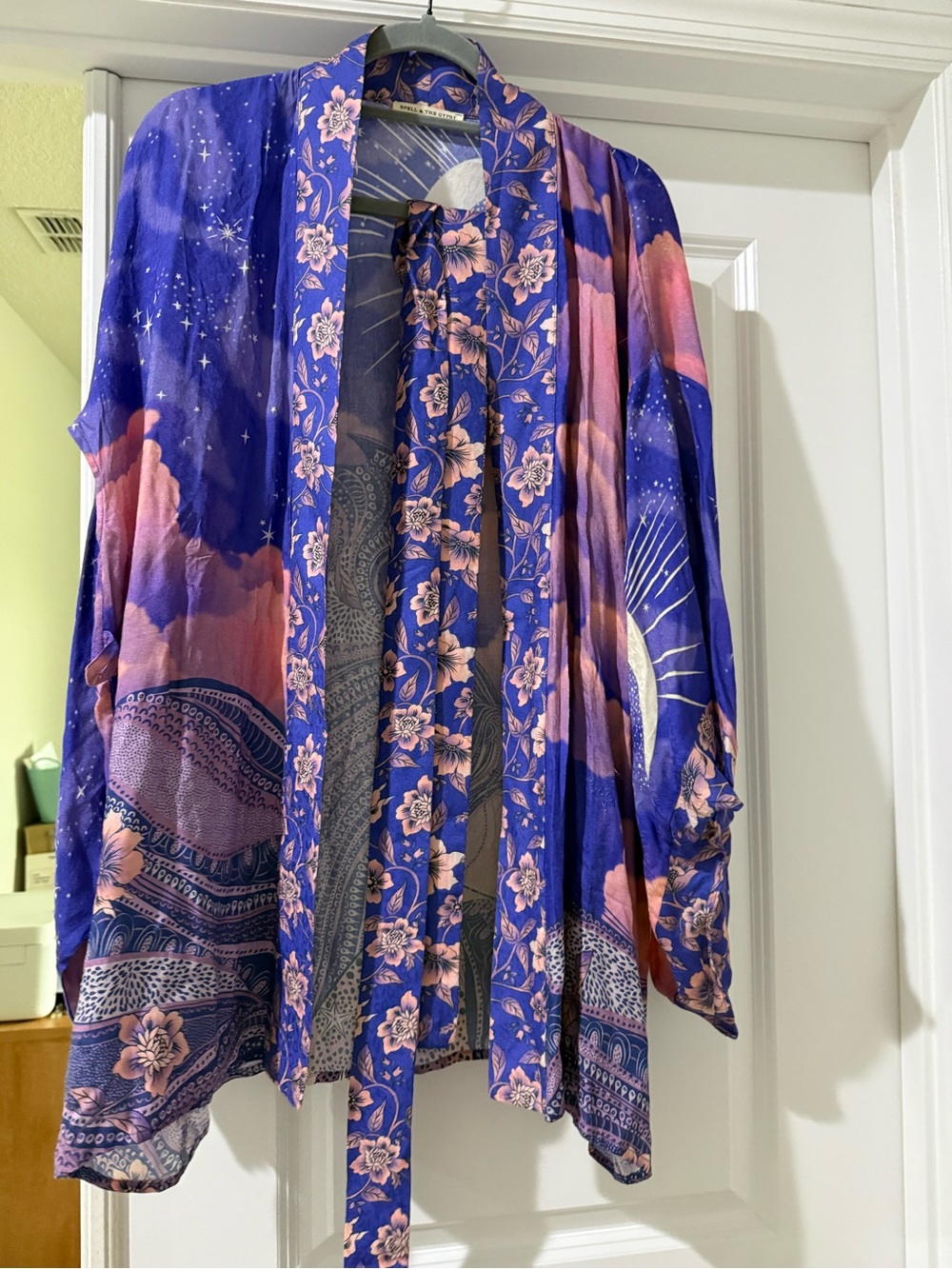 Spell Celestial Floral Open-Front Kimono in Purple and Pink